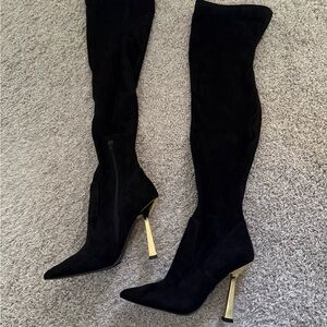 Steve Madden Black Over-the-Knee Boots with Gold Heel